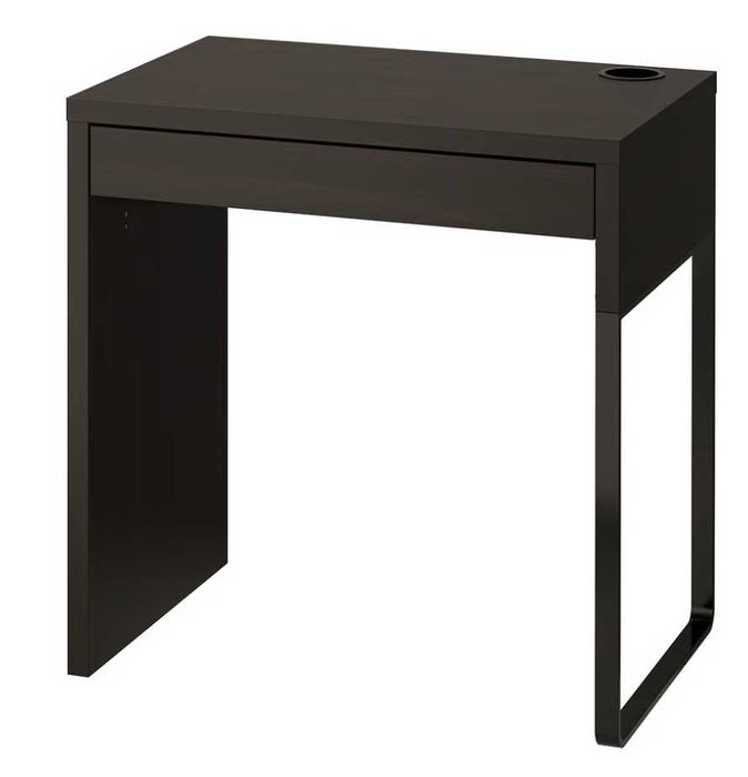 Biurko Ikea MICKE czarnobrąz z dorobionym blatem orzech i podstawką