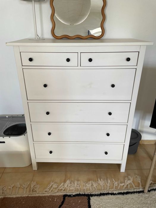 IKEA HEMNES Cómoda c/6 gavetas, velatura branca, 108x131 cm