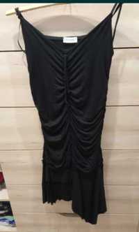 Czarna asymetryczna mini sukienka falbanki 38 Clockhouse elegancka
