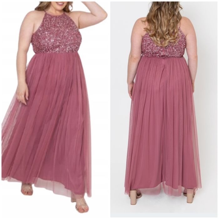 Maya deluxe cekinowa sukienka maxi 52 6 xl różowa tiulowa asos
