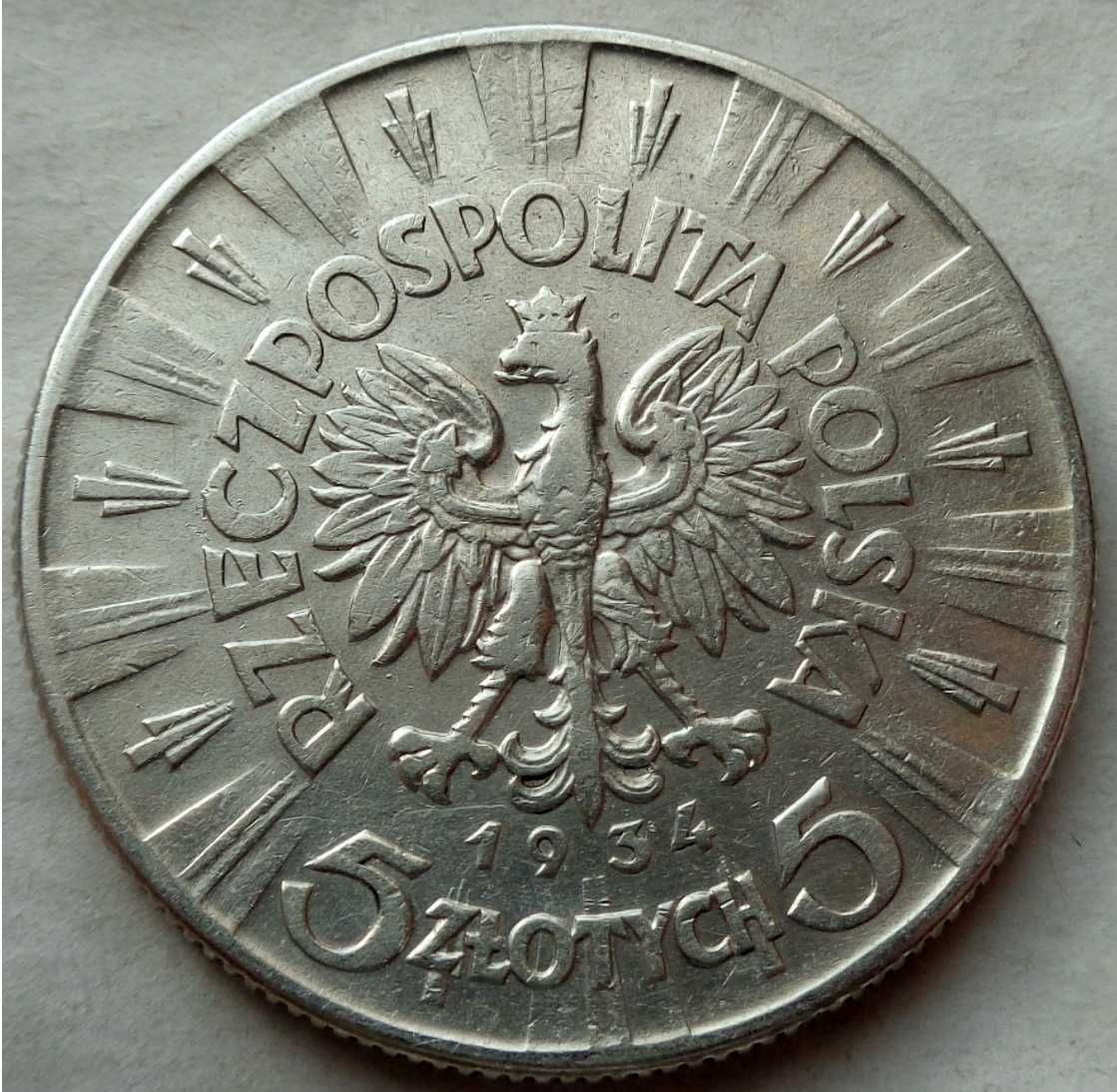 Moneta Srebrna Piłsudski Józef 5 zł. z 1934 Roku UNIKAT