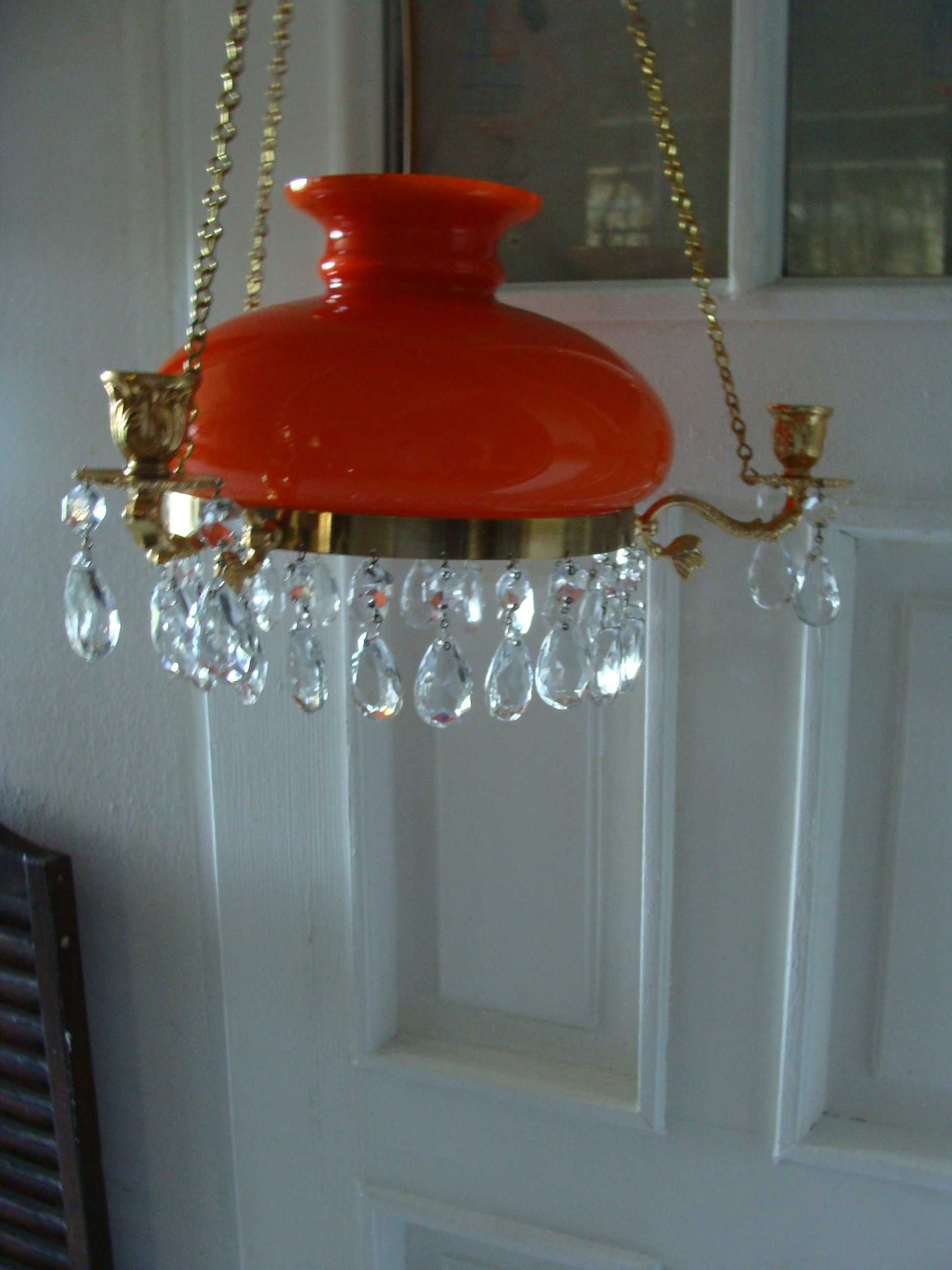 stara lampa naftowa świecowa wisząca elektryczna mosiężna kryształki