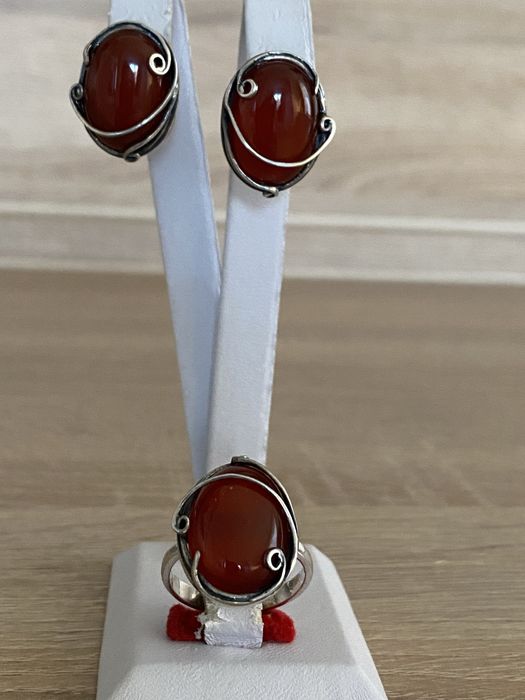 Серебряный комплект с сердоликом