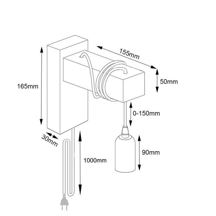Aplique/ candeeiro de parede de madeira e preto interruptor e ficha