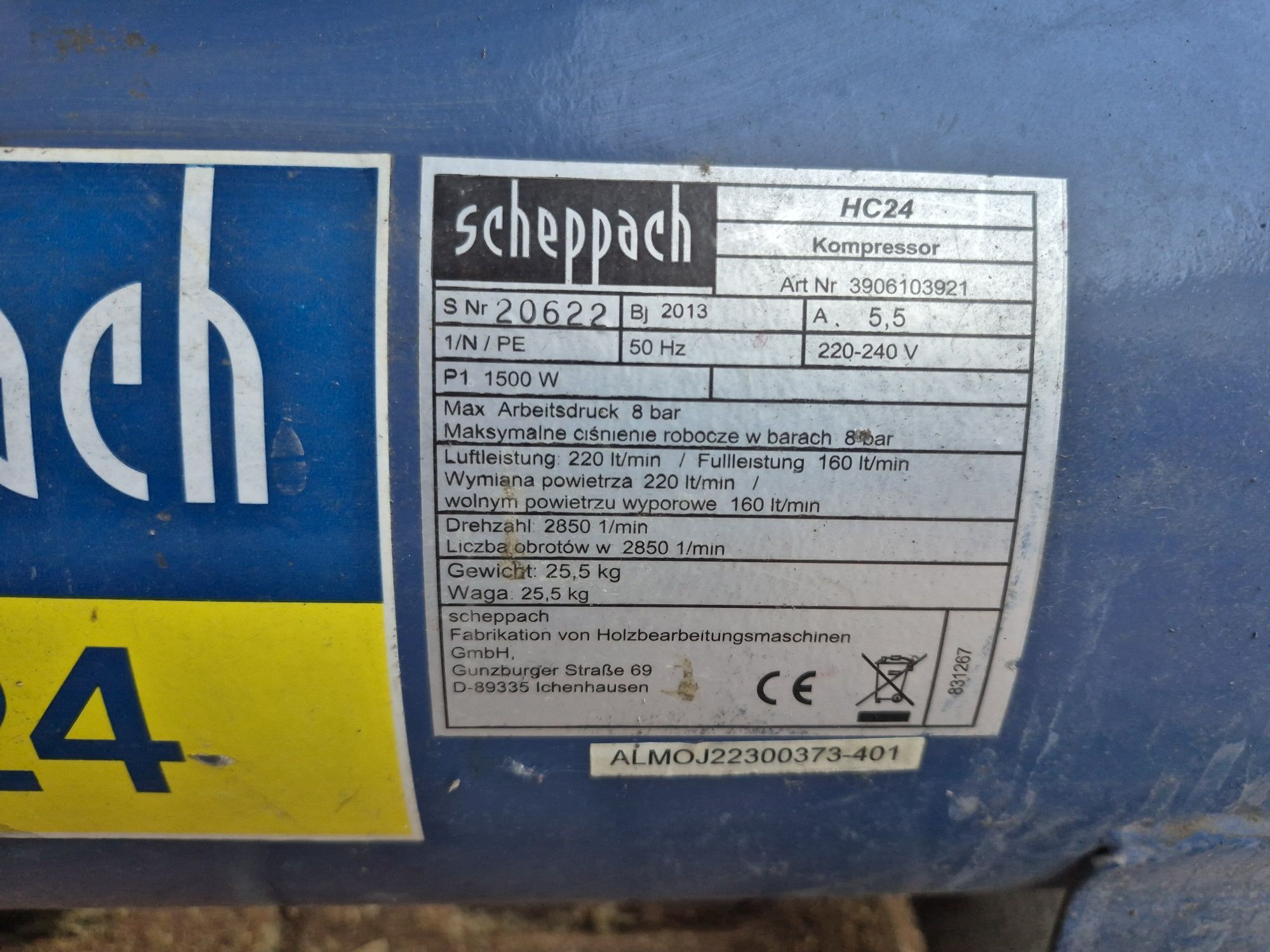 Kompresor sprężarka 24l Scheppach hc 24