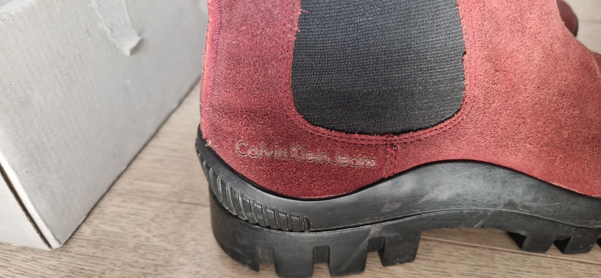 Buty sztyblety botki kozaczki Calvin Klein r. 39, skóra  kolor bordowy