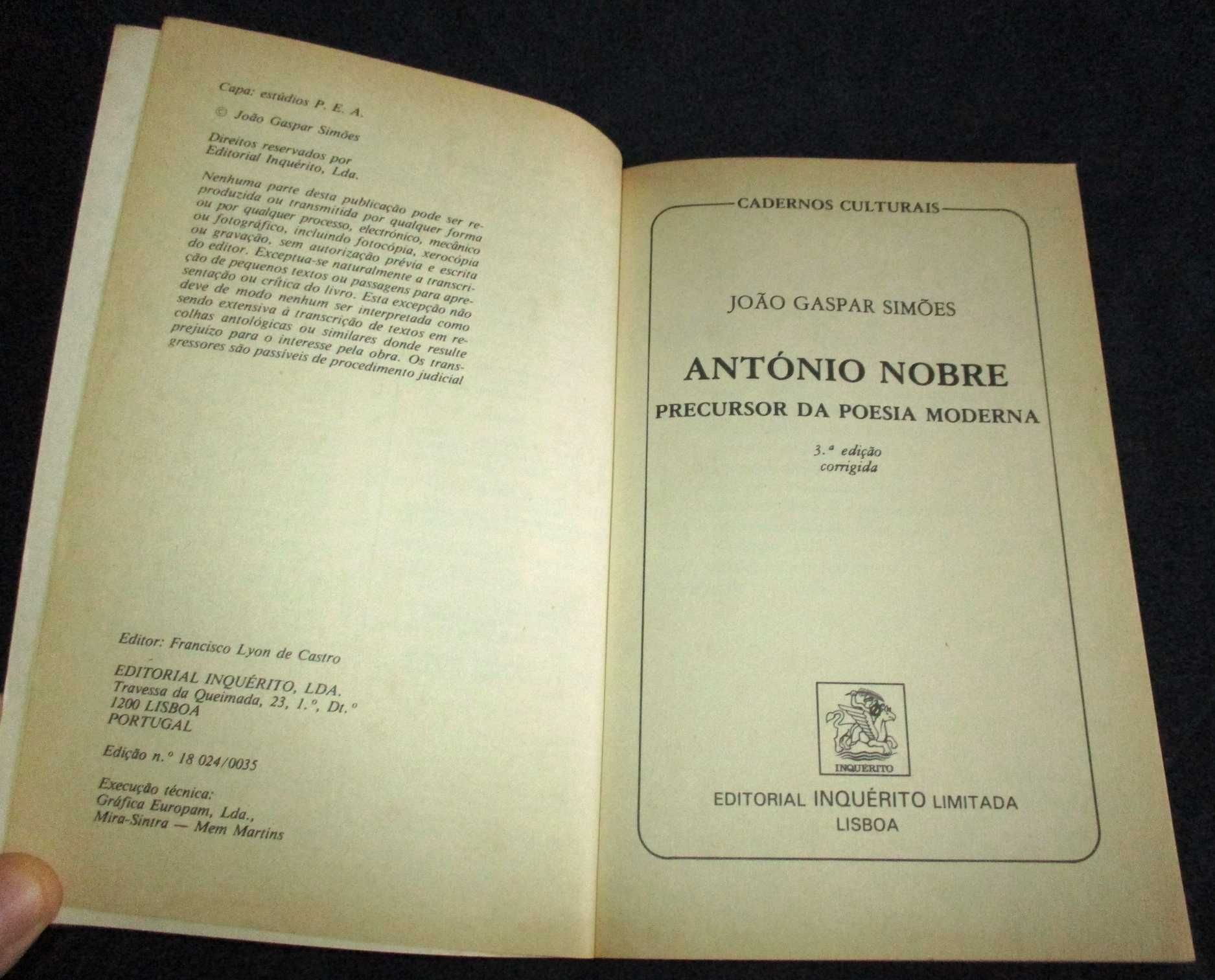 Livro António Nobre Precursor da Poesia Moderna João Gaspar Simões