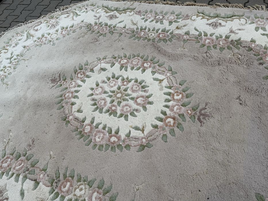 Dywan wełniany ośmiokątny 300×200 cm – pastelowy, kwiatowy,
