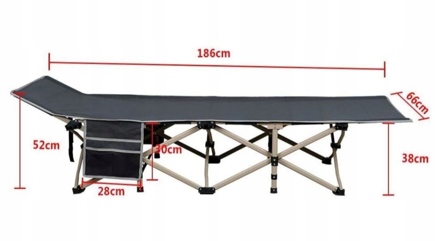Łóżko polowe kemping wedkarskie 188 cm odcienie szarości biwak