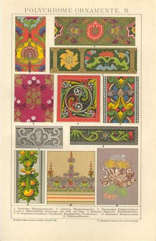Ornamenty  piękne, oryginalne XIX w. chromolitografie