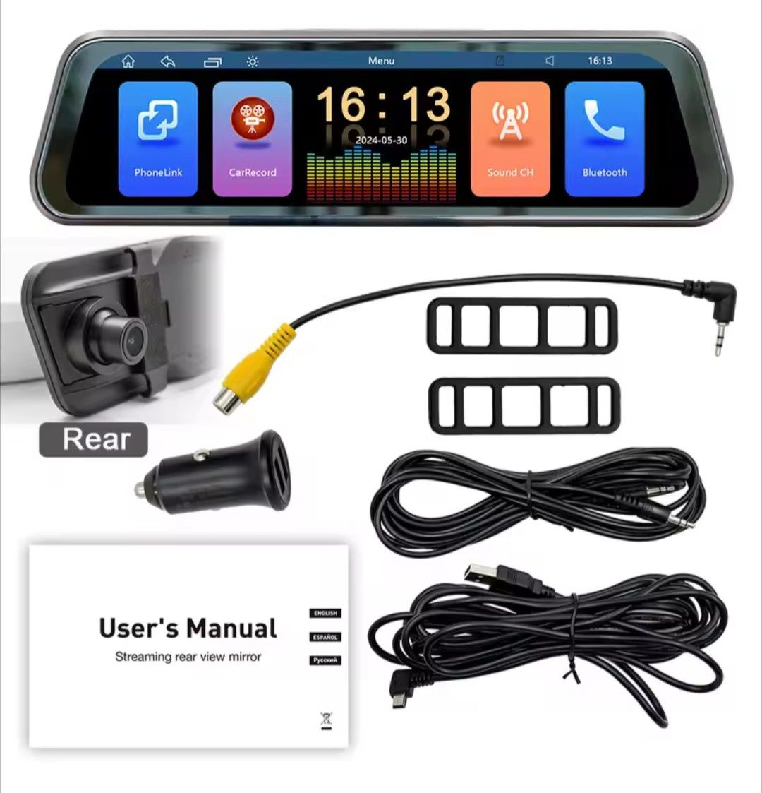 Multimedialny Ekran 10'' w lusterku AndroidAuto/Carplay/Rejestrator
