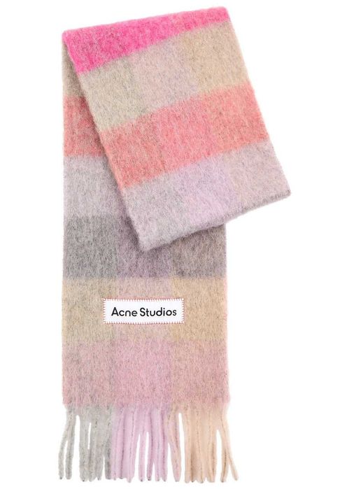 Шарф Acne Studios Checked Wool Fringe Scarf Fuchsia/Lilac/Pink