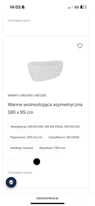 Wanna wolnostojąca 180cm IDEAL Standard