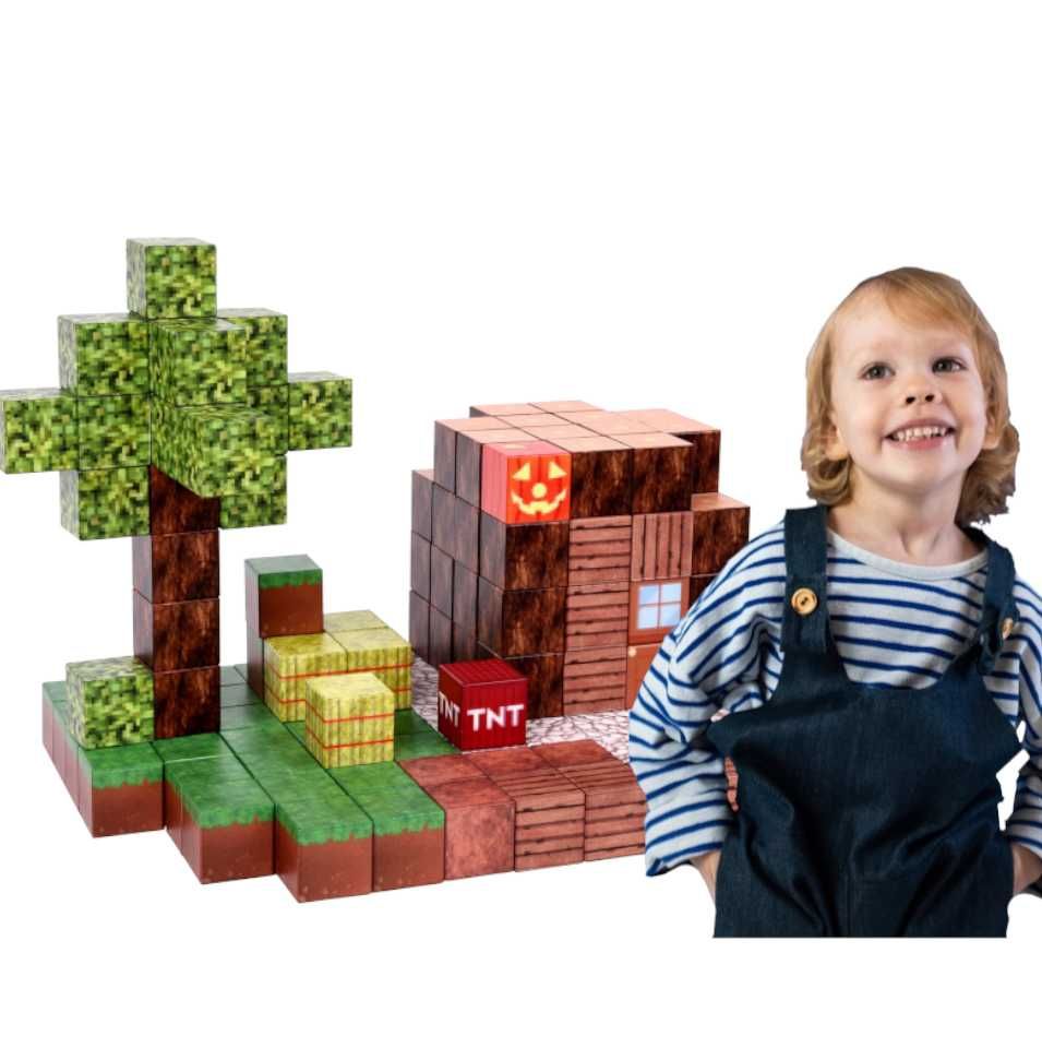 KLOCKI MAGNETYCZNE SZEŚCIANY bloki w stylu minecraft 128 el 2,5cm duże
