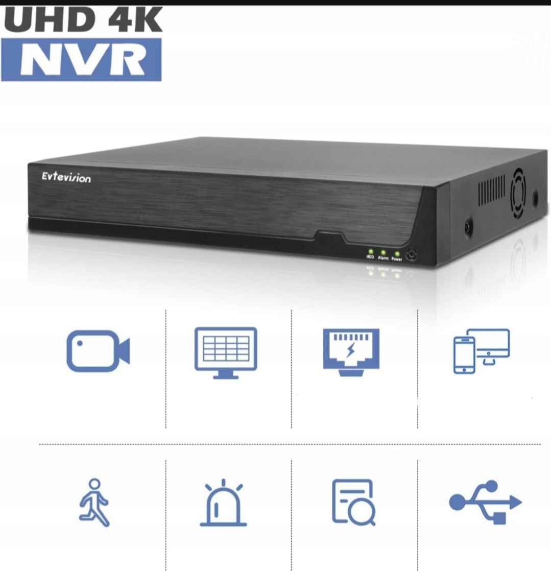 10-Kanałowy Rejestrator Wideo Evtevision NVR 4K 8MP Obsługa Kamery IP