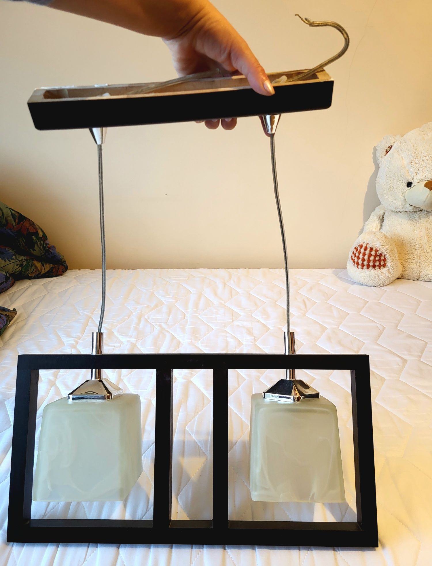 Lampa sufitowa drewno+szkło