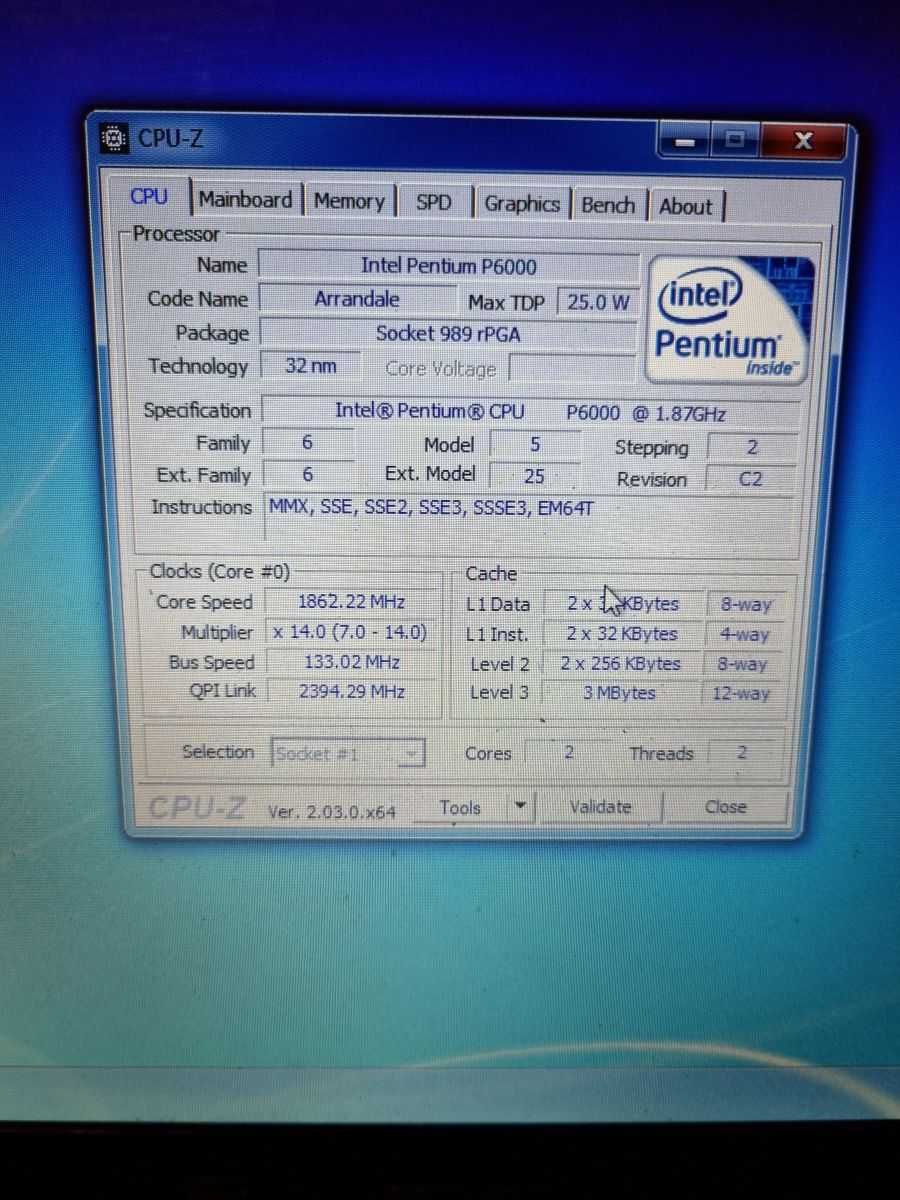 Intel Pentium Dual-Core Mobile P6000 SLBWB