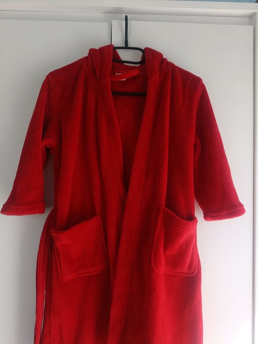 Szlafrok dziewczynki chłopca 110/116 czerwony ciepły miekki