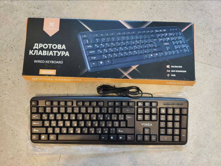 Клавіатура з вологозахистом Vinga KB110BK USB, дротова