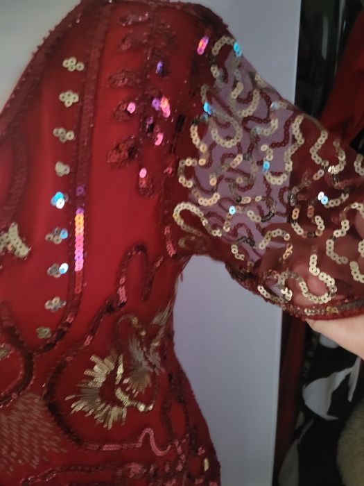 Czerwona cekinowa sukienka, lata 20, r.46, Andrzejki, Sylwester