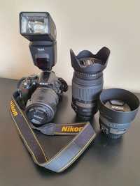 Nikon D3100 + 3 obiektywy + lampa + akcesoria