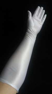 Gładkie Długie Białe rękawiczki