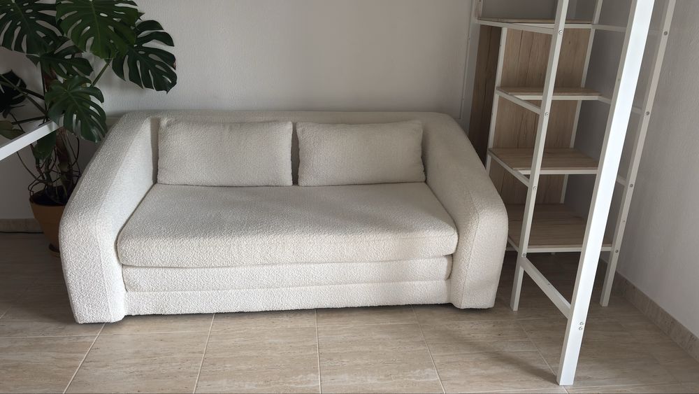 sofá-cama Dalila de 2 lugares, em tecido bouclé / creme