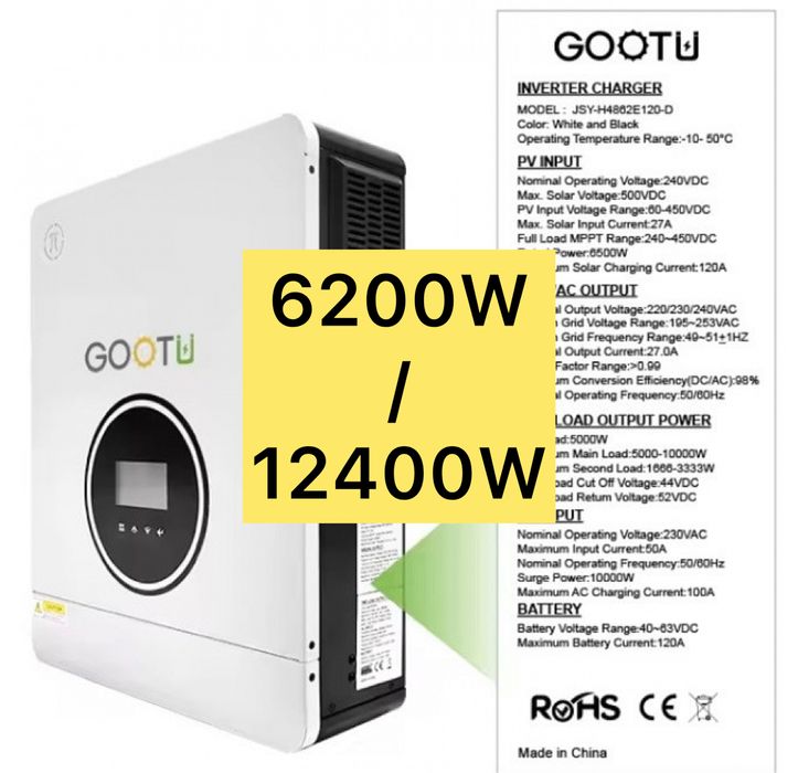 СКЛАД | Гібридний інвертор Gootu JSY 6.2 кВт / 12,4 кВт / Чистий синус