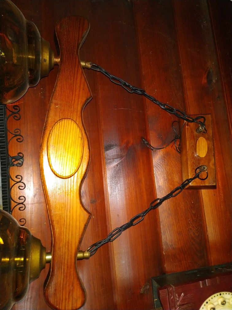 OKAZJA Lampa dębowa retro żyrandol drewniany wiejska chata leśniczówka