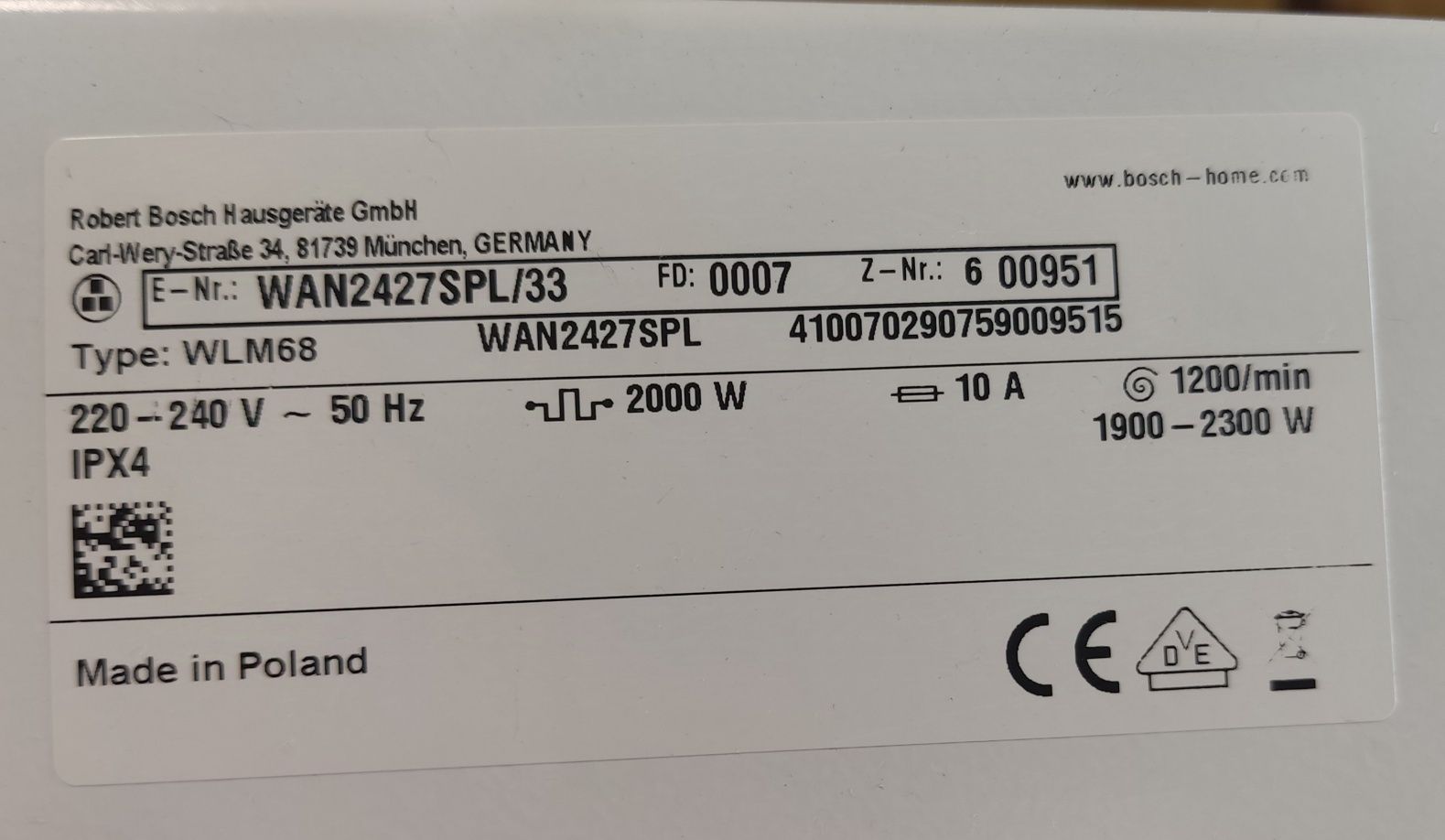 Grzałka pralki Bosch 4 generacji