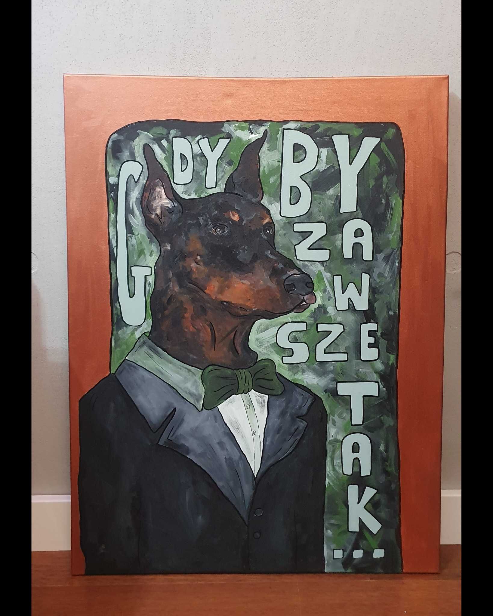 Obraz 60x80 pies akryl Doberman handmade