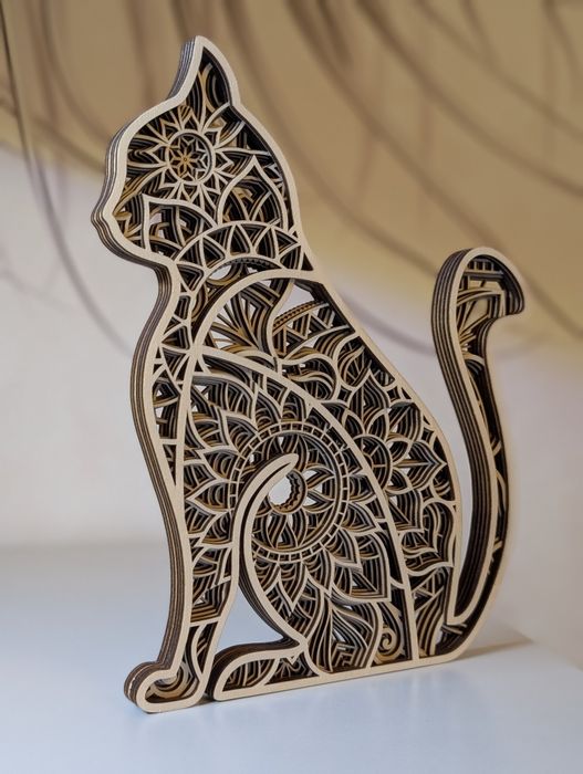 Drewniana ozdoba – Kot w stylu mandali 3D!