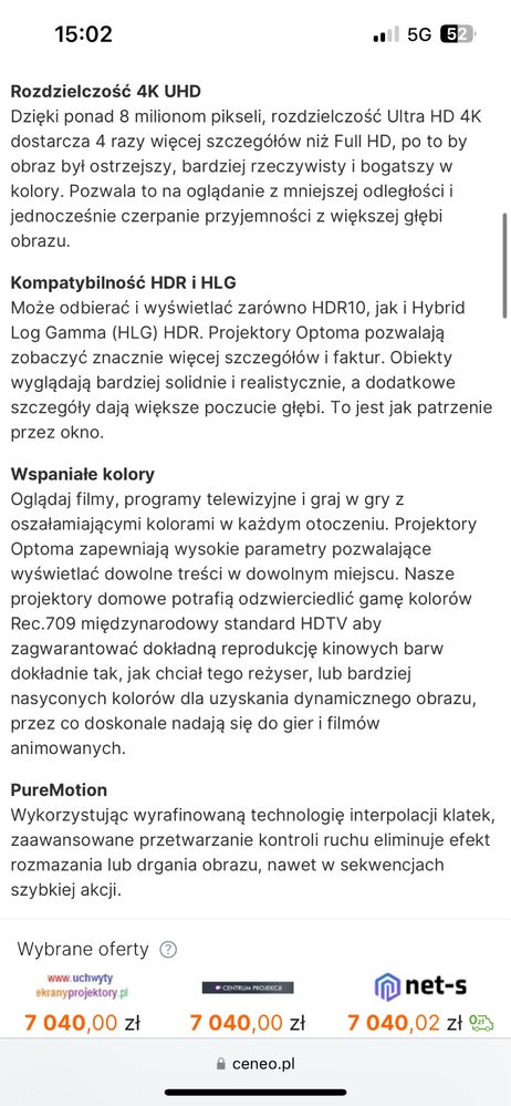 Projektor Optoma UHD55 4K Biały jak nowy