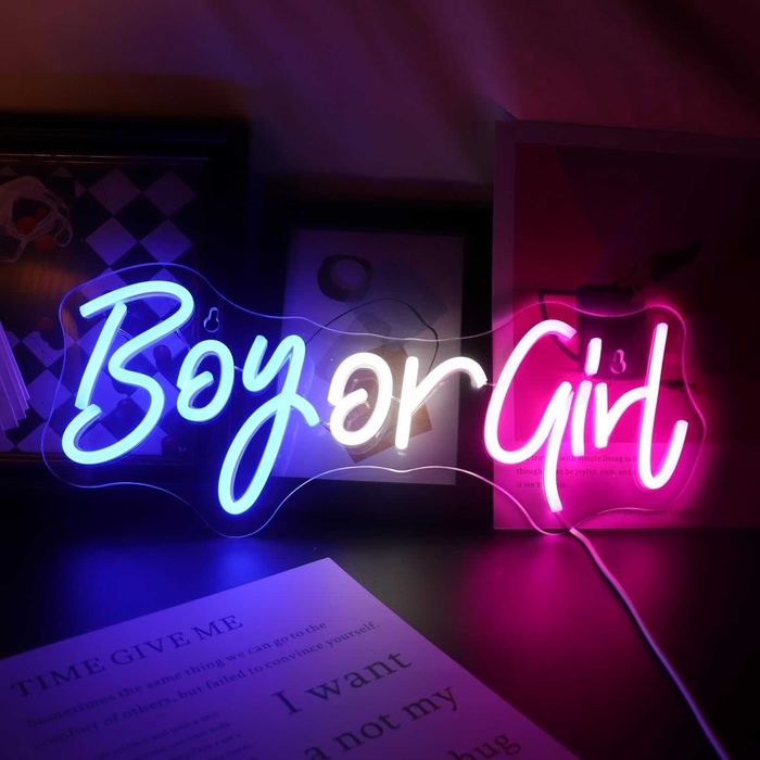 Neon LED Dekoracyjny BOY OR GIRL Wielokolorowy Ściemnialny 42x18 USB