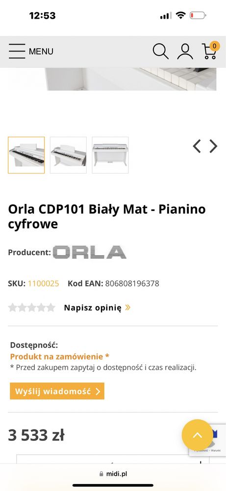 Orla CDP101 Biały Mat - Pianino cyfrowe