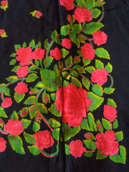 платок винтаж советский старая красная роза черный платок