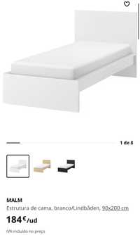 Cama solteiro MALM Estrutura de cama, branco/colchaoVESTMARKA90x200 cm