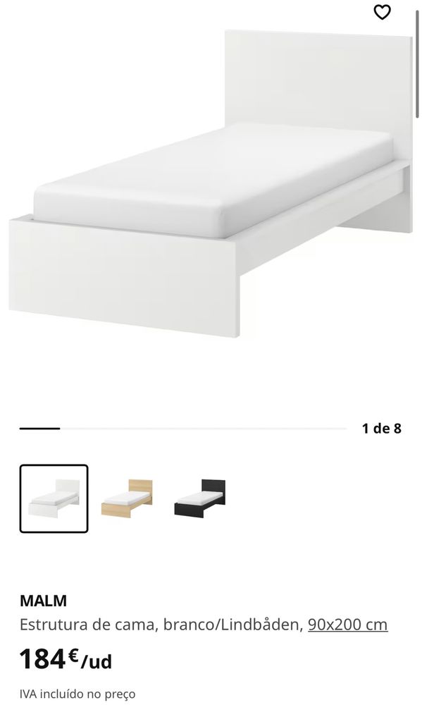 Cama solteiro MALM Estrutura de cama, branco/colchaoVESTMARKA90x200 cm