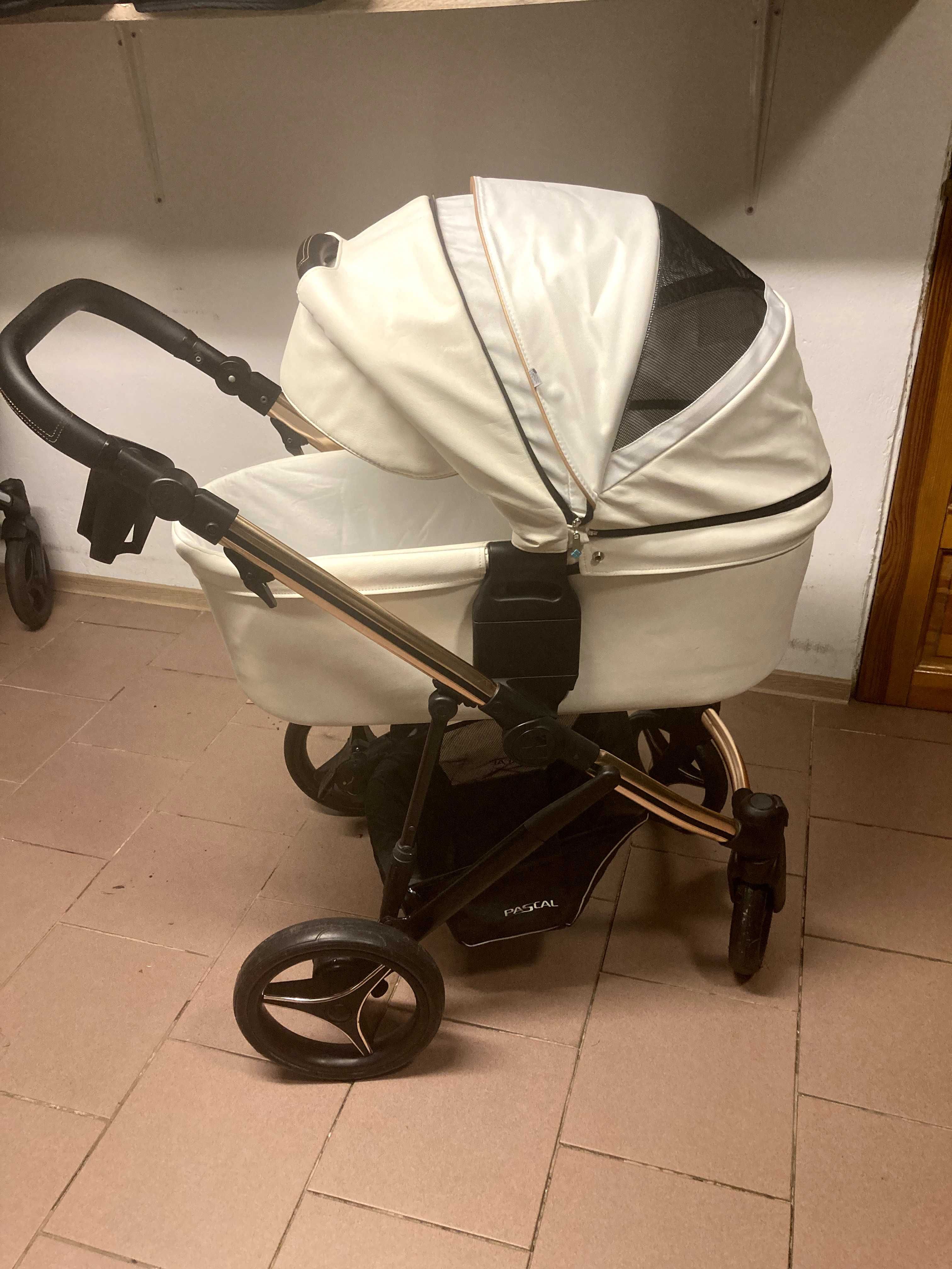 Wózek BEBETTO PASCAL PREMIUM 2w1 / 3w1 / 4w1 z Isofix Eko Skóra Biały
