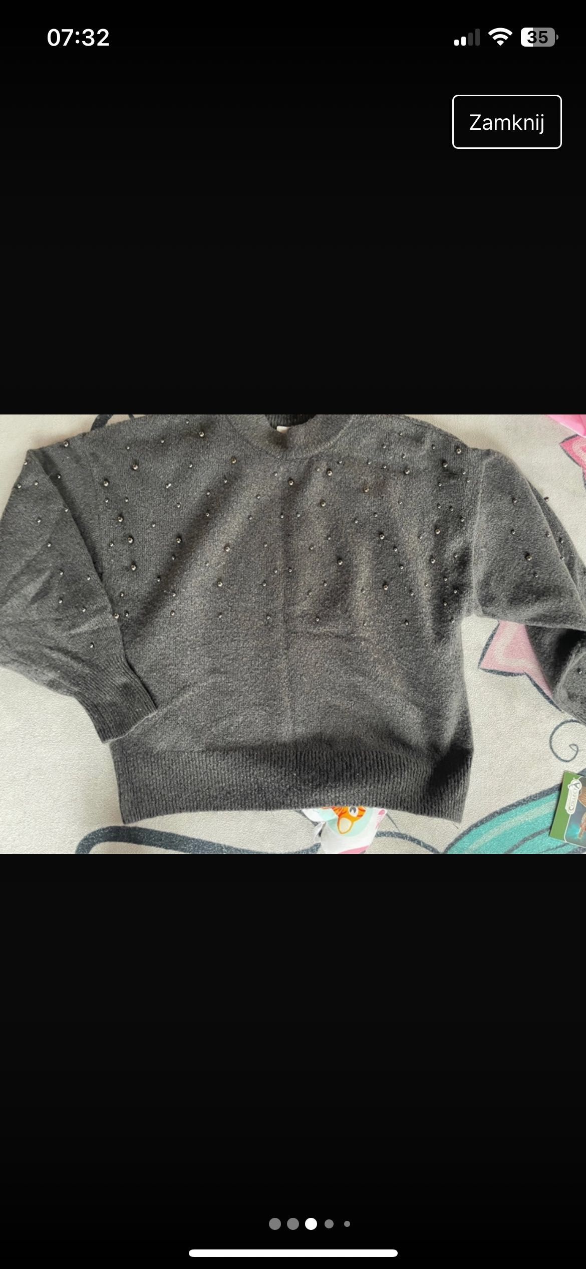 Sweterek H&M z domieszka wełny jakosc premium XS szary z koralikami