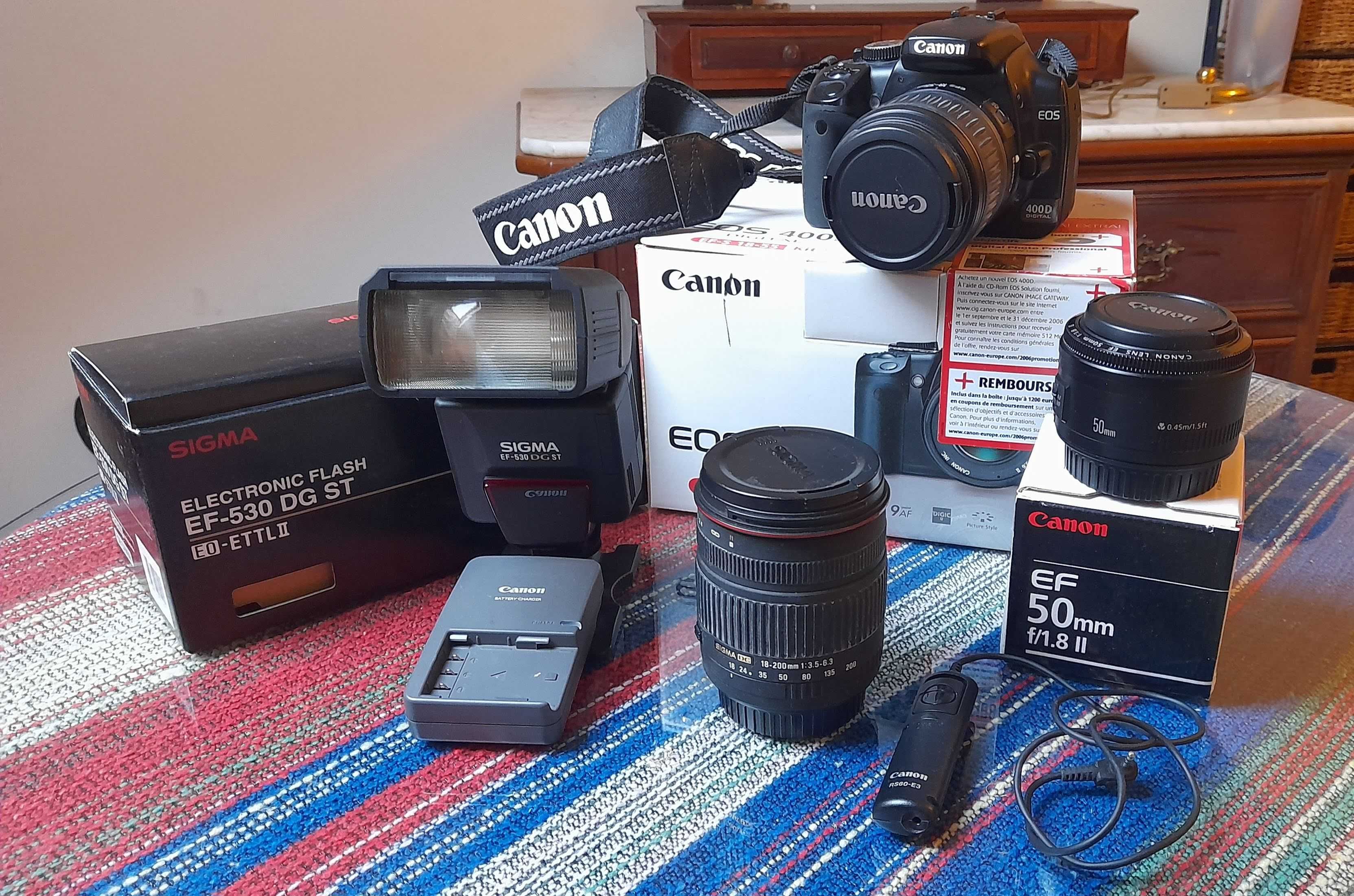 CANON EOS 400D com muitos acessórios e lentes
