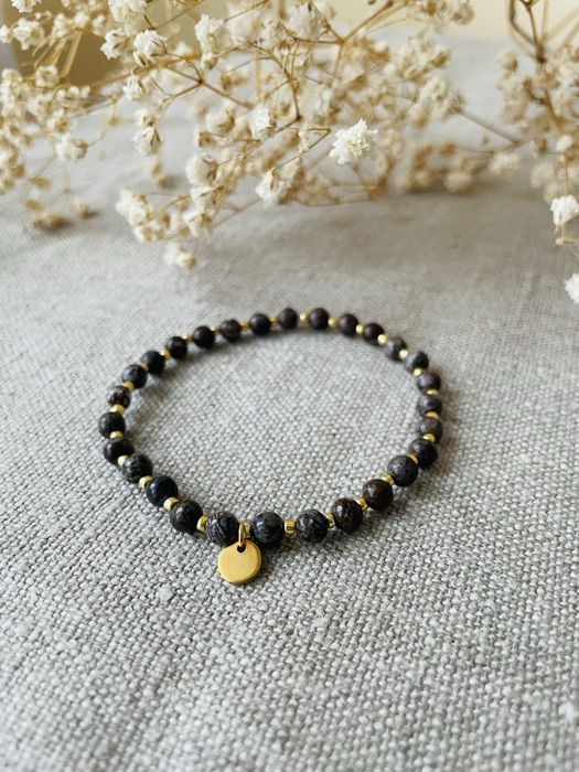Bransoletka z kamieni naturalnych (obsydian kawowy 4 mm)