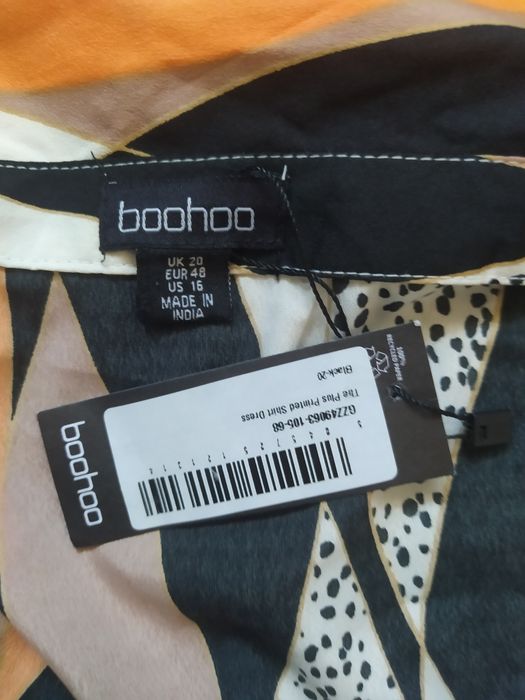 Sukienka z długim rękawem wzorzysta koszulowa Boohoo plus size