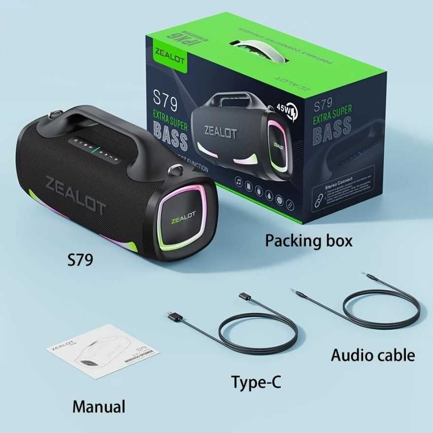 Bluetooth колонка ZEALOT S79 (100 Вт, водонепроникна, з підсвіткою)