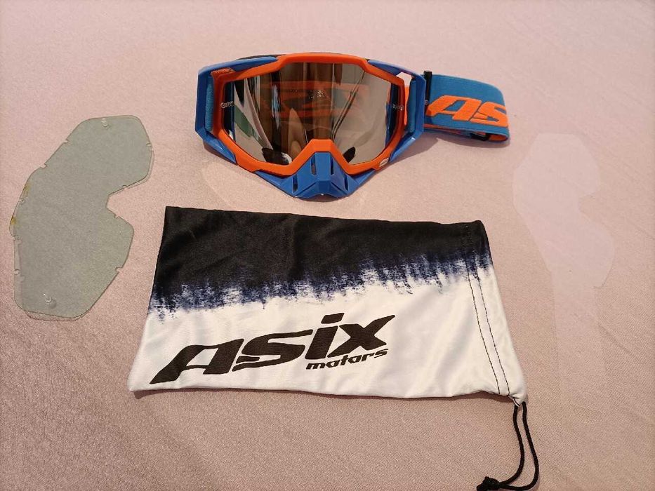 GOGLE Cross Quad ATV Niebieskie LUSTRO Etui Microfibra