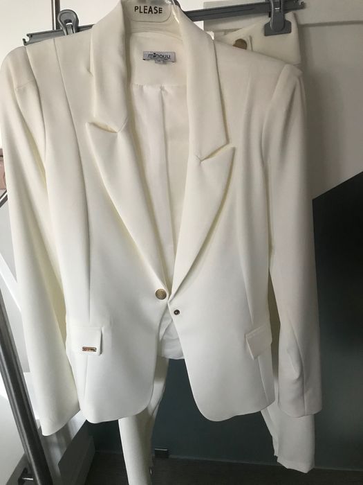 Marynarka + spodnie. Elegancki Biały komplet. Rozmiar 36