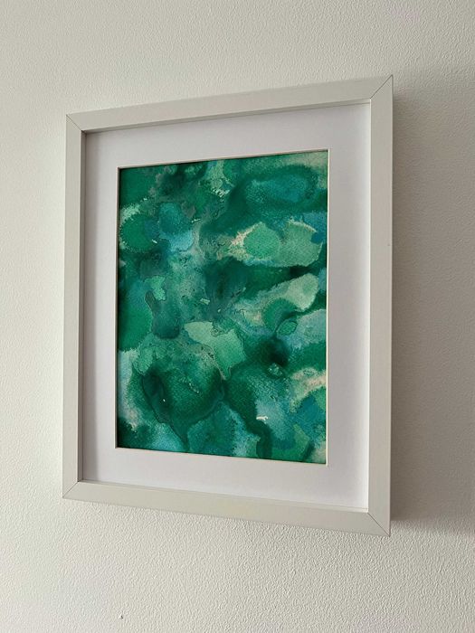 Pintura abstrata em acrílico em tons de verde e azul