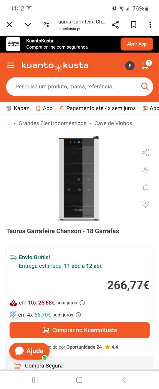 Refrigerador vinho Taurus Chanson 18 Vinoteca 18 garrafas