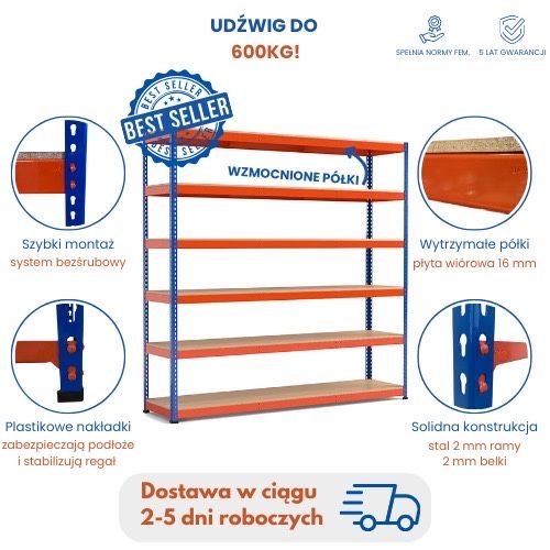 Regal Regały do magazynu garażu warsztatu sklepu stalowy kątownik