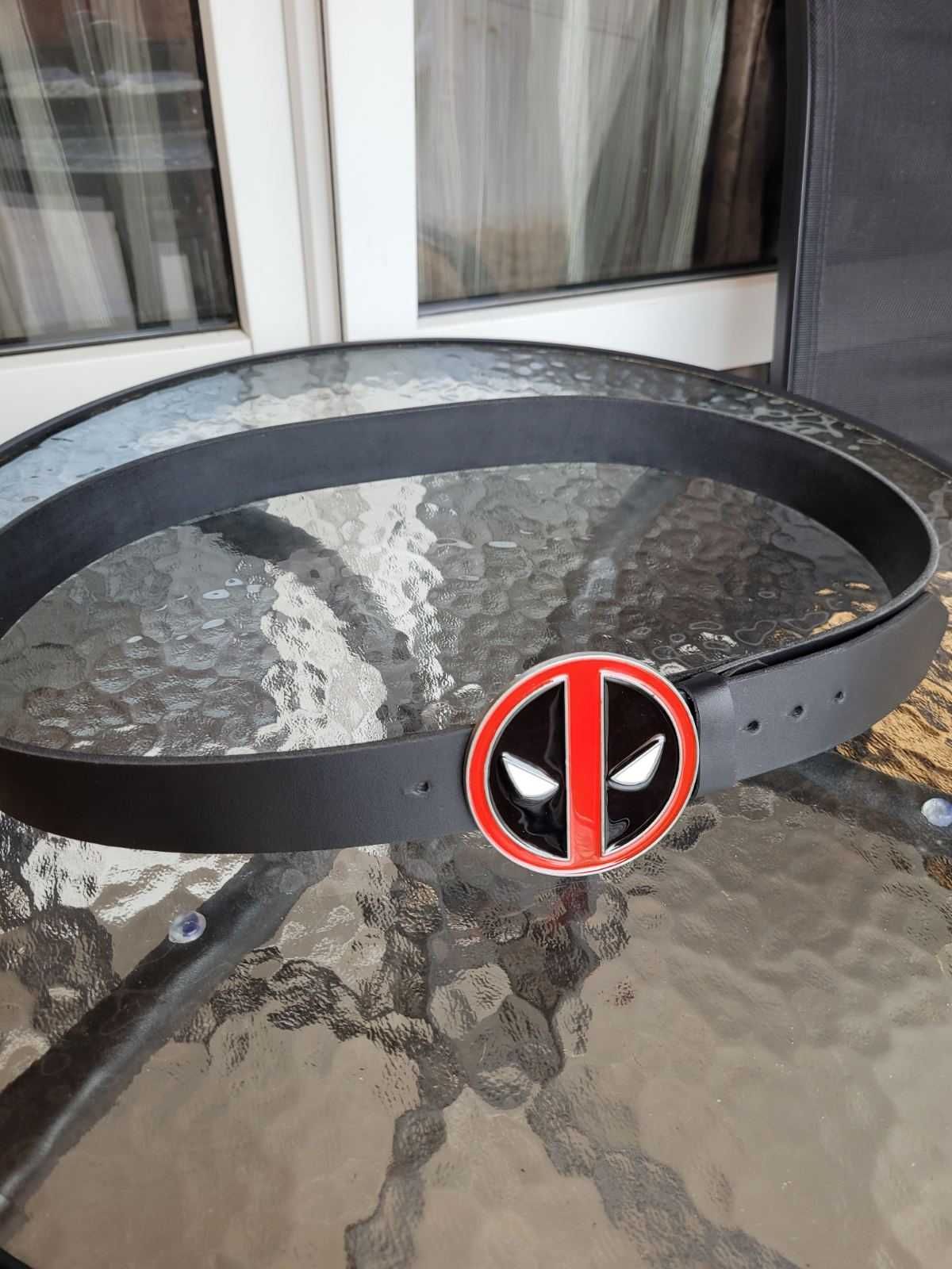 Czarny męski skórzany pasek ręcznie robiony z klamrą Deadpool